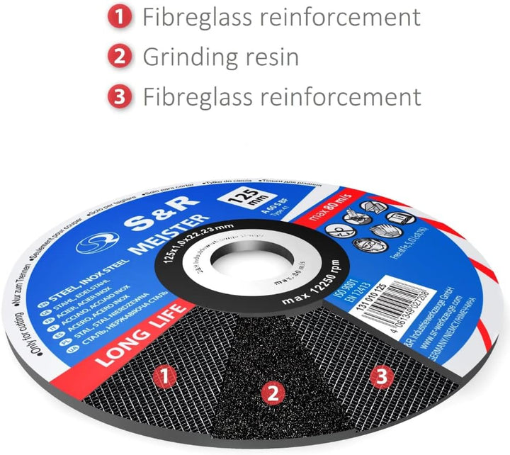 S&R Trennscheibe für Metall, Stahl 230 x 2,0 x 22,23 mm A30 S-BF, Set 1 Stück, Hochleistungs-Elektro