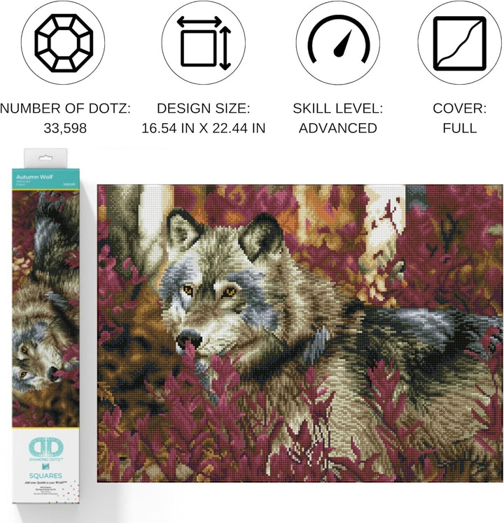 Diamond Dotz DQ12-001 Squares Autumn Wolf, ca. 42 x 57 cm gross, Diamond Painting, Malen mit Diamant