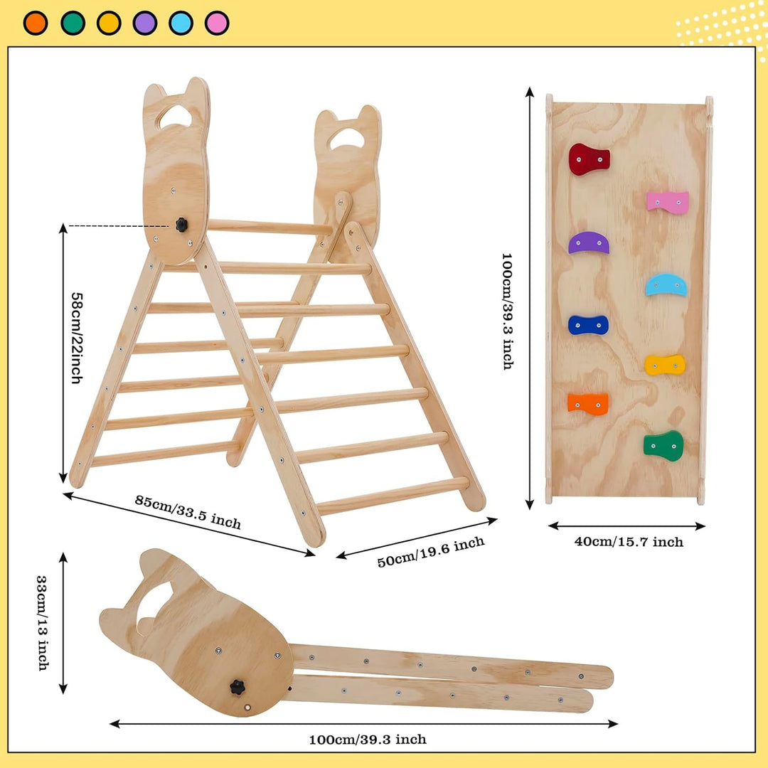 Kletterdreieck mit Rutsche,Faltbares Holz klettergerüst Indoor Set,Kleinkind Holzkletter Dreieck mit