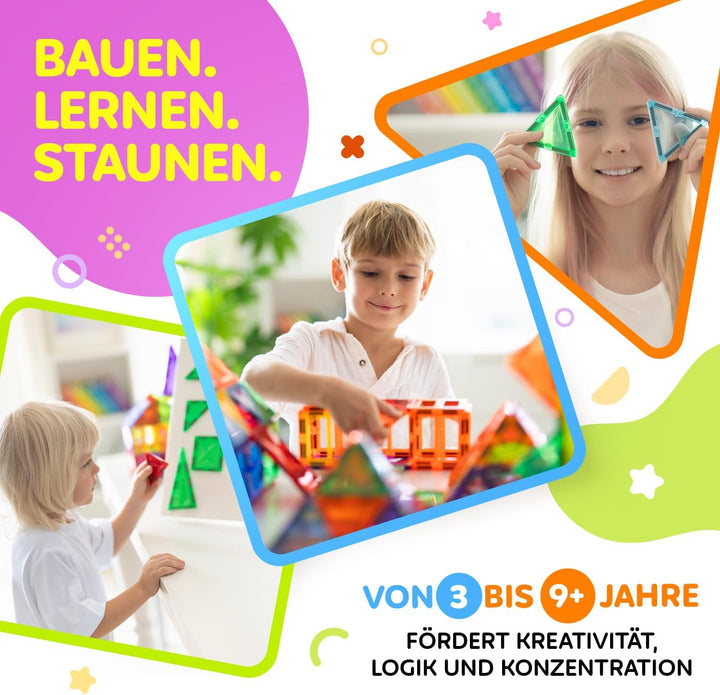 Magneo® Magnetische Bausteine (80 teilig) - Magnetbausteine für Kinder ab 3 Jahren - Pädagogisches M