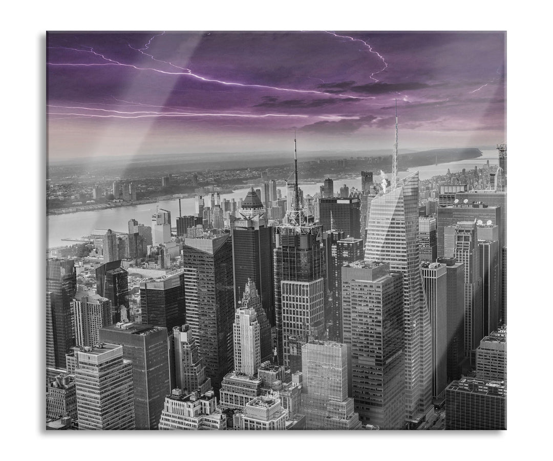 Skyline New York Gewitter Herdabdeckplatte & Spritzschutz aus Echtglas | Für Herd-Kochfelder | 60x52