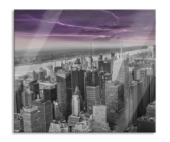 Skyline New York Gewitter Herdabdeckplatte & Spritzschutz aus Echtglas | Für Herd-Kochfelder | 60x52