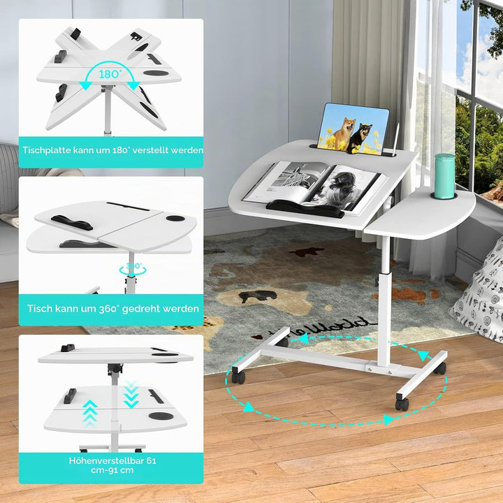 PIPIPOXER Laptoptisch Höhenverstellbar 61-91 cm, 60×40cm Mobiler Stehtisch mit 4 Rollen &amp; 1 Stopp-Le