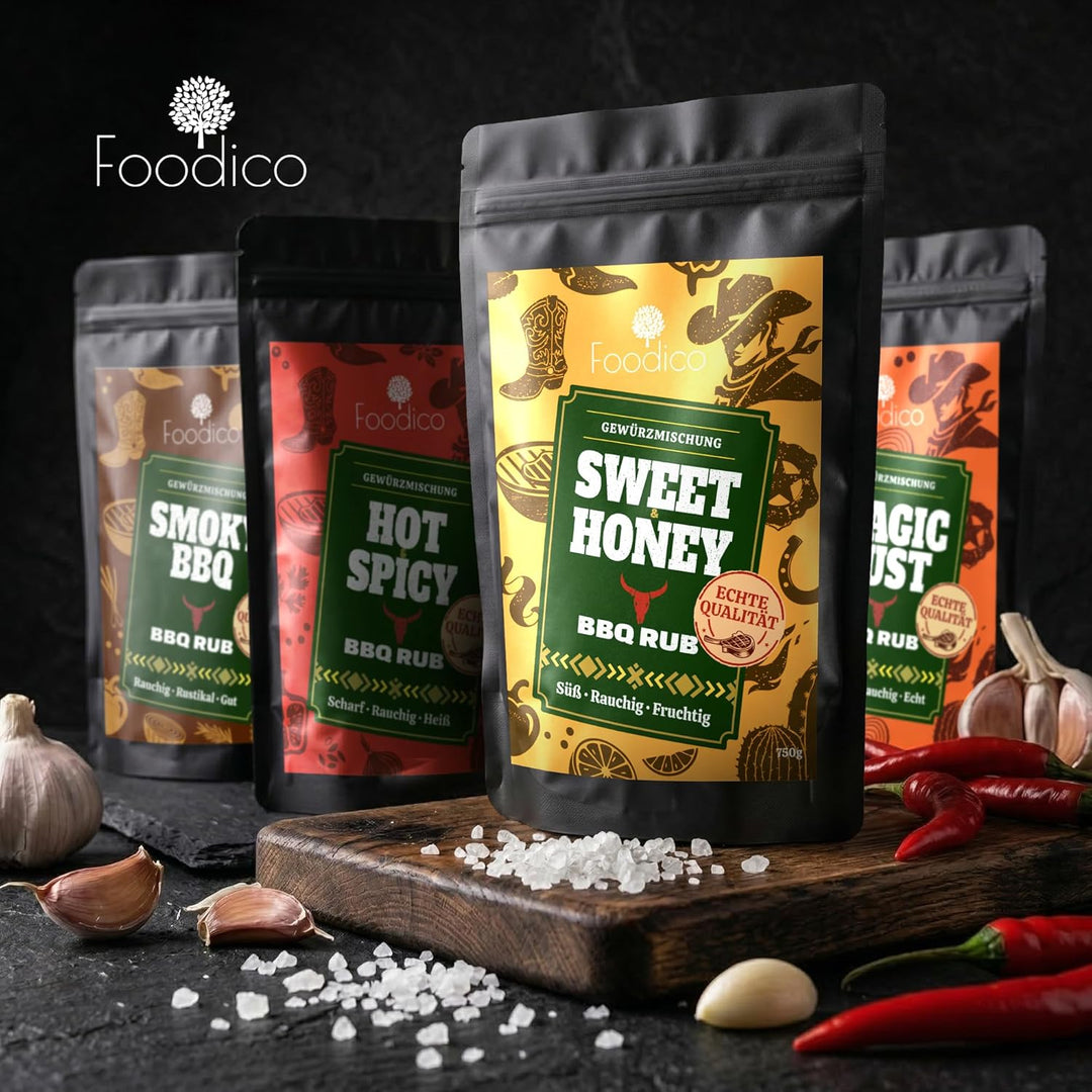 Foodico BBQ Rub Sweet & Honey 750g Grill Gewürz | Süss-Fruchtige Gewürzmischung mit Honig-Note | Exo