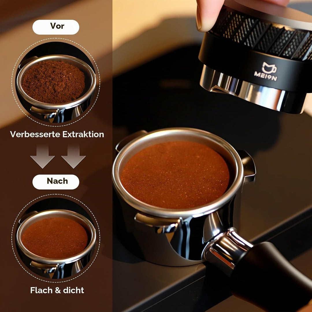 MEION 53.3 mm Kaffeeverteiler | Schwerkraftadaptiv für 54mm Siebträger | Mit rutschfestem Griff &amp; 30