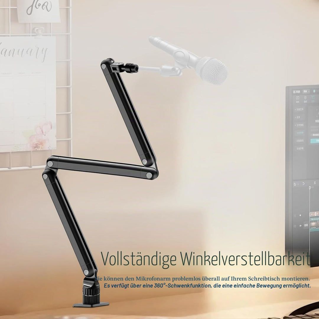 Yazoni 3LB Mikrofonarm – 360° schwenkbarer Low-Profile-Mikrofonarmständer mit Tischklemme, Schrauben