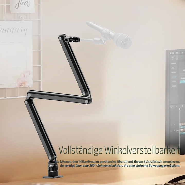 Yazoni 3LB Mikrofonarm – 360° schwenkbarer Low-Profile-Mikrofonarmständer mit Tischklemme, Schrauben