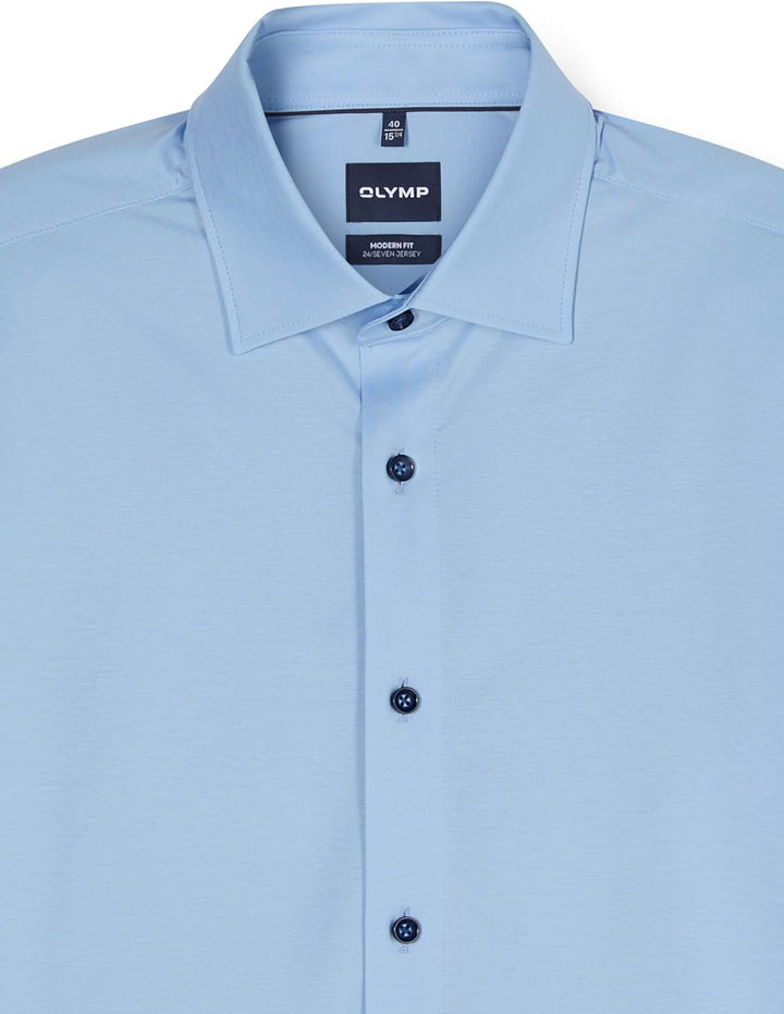 OLYMP Herren Oberhemd Langarm 120264,Single Jersey,Modern Fit Jerseyshirt 01,New Kent 37 Hellblau 10