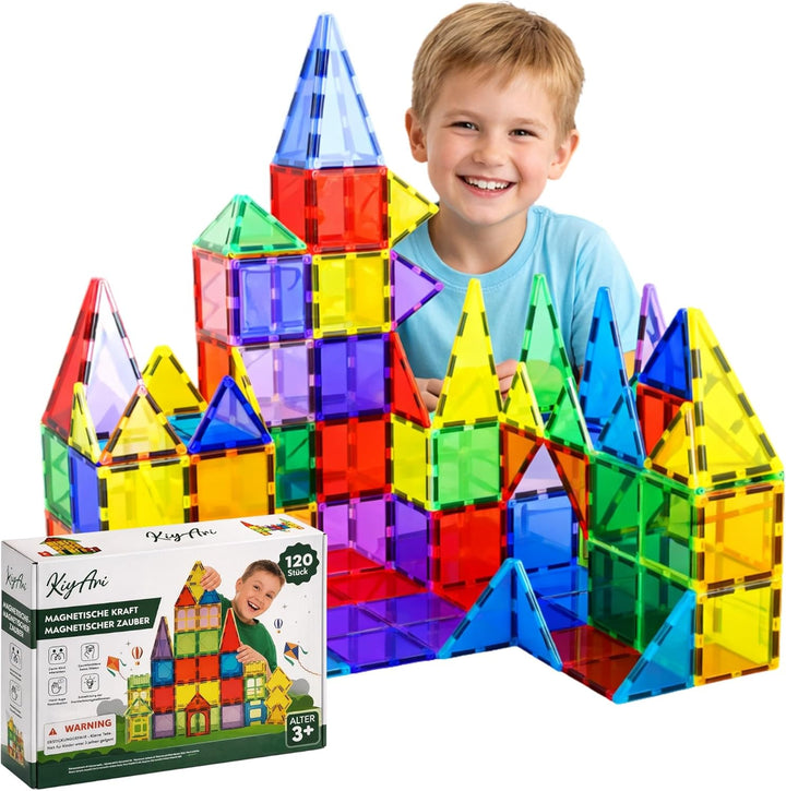 KIYARI Magnetbausteine 120 Teile – Grosse 7,5 cm Montessori Magnet Bausteine für Kinder ab 3 Jahren,