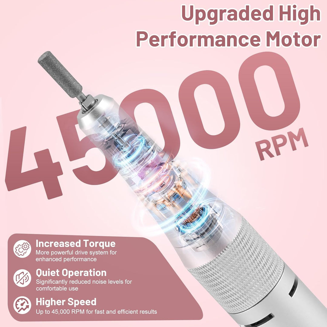 AOMEES Nagelfräser 45000 U/min, AOL10 Professioneller Elektrische Nagelfräser für Gelnägel mit LCD-D