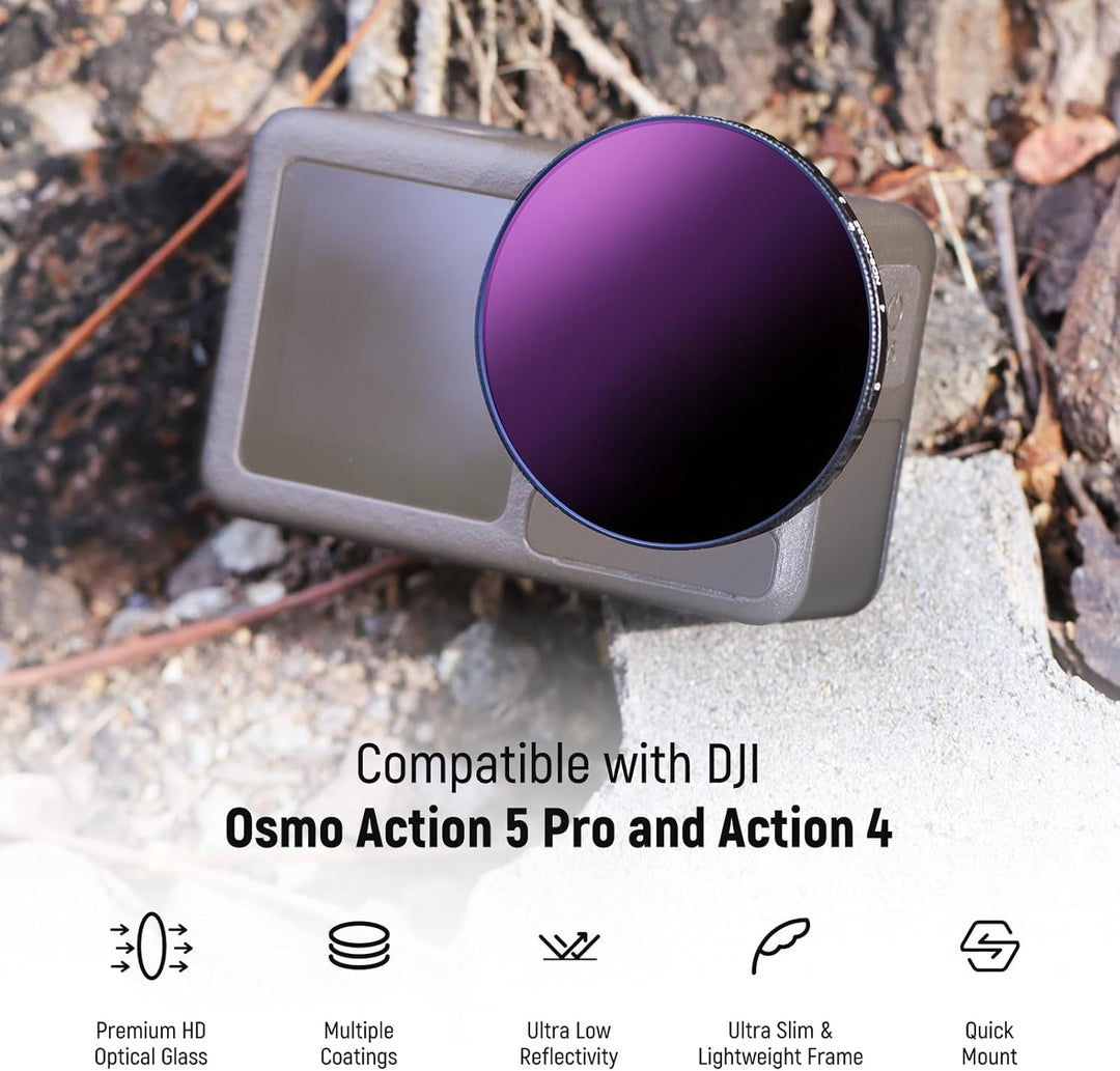 NEEWER Variabler ND Filter, kompatibel mit DJI Osmo Action 5 Pro Action 4, ND8-32 (3-5 Stops), aufsc