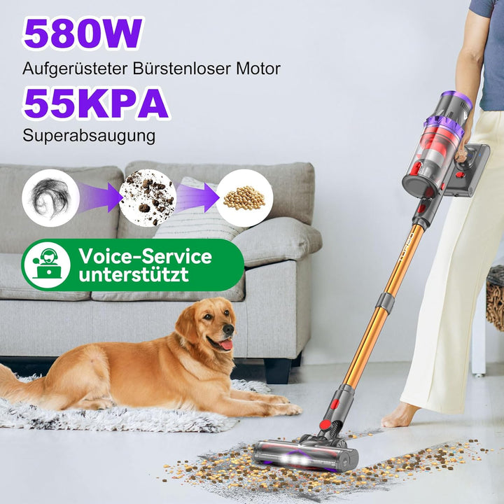 coovy SU7 Akku Staubsauger 580W, 45000Pa Staubsauger Kabellos Bis zu 70 Minuten Laufzeit, Akkustaubs