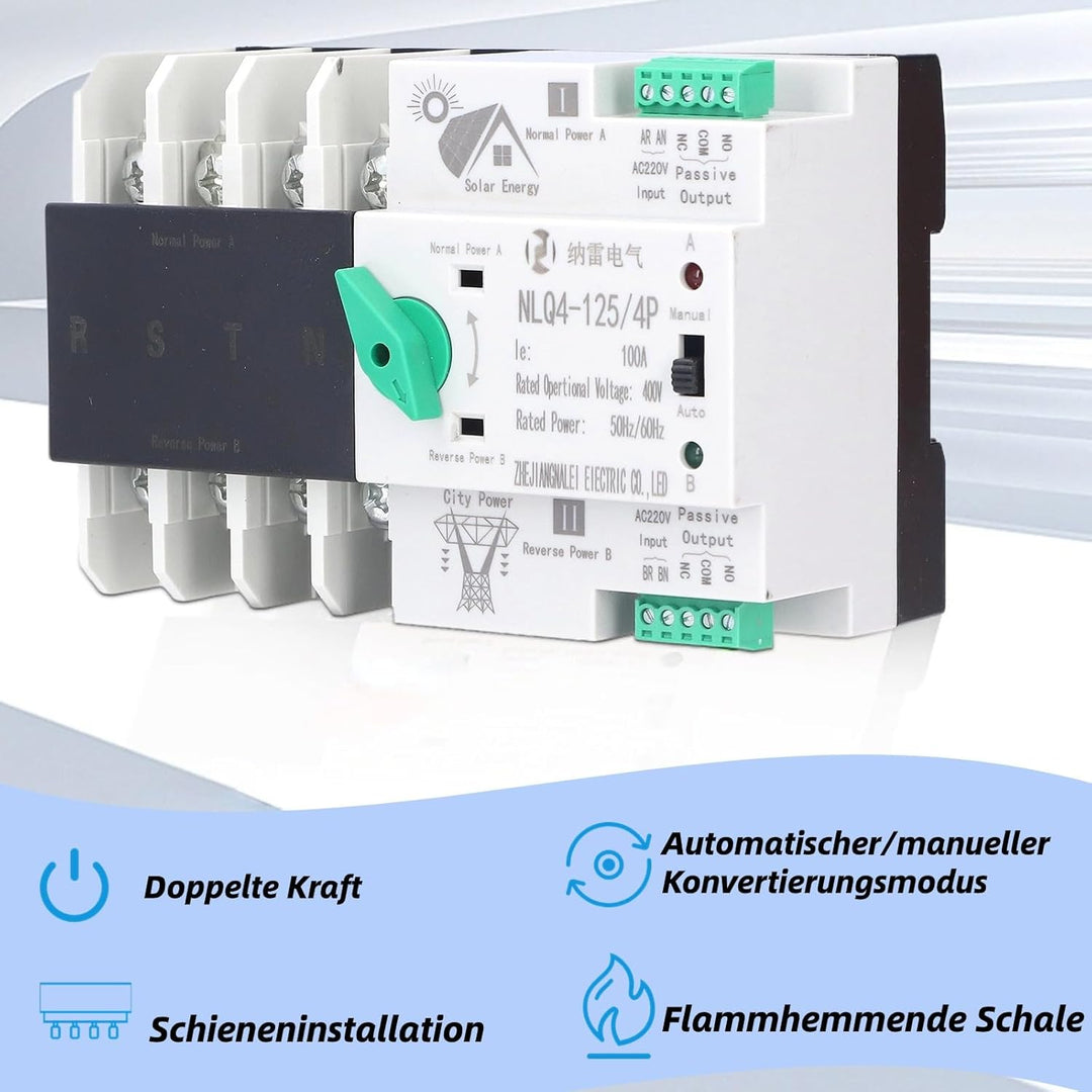 Notstrom Umschalter, 4P Automatischer Umschalter Notstrom Hutschiene, Dual Power Automatischer Trans