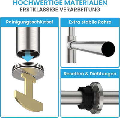 Premium Design SiphonUniversal für Waschbecken & Waschtisch [Edelstahl gebürstet] Premium Design Sip