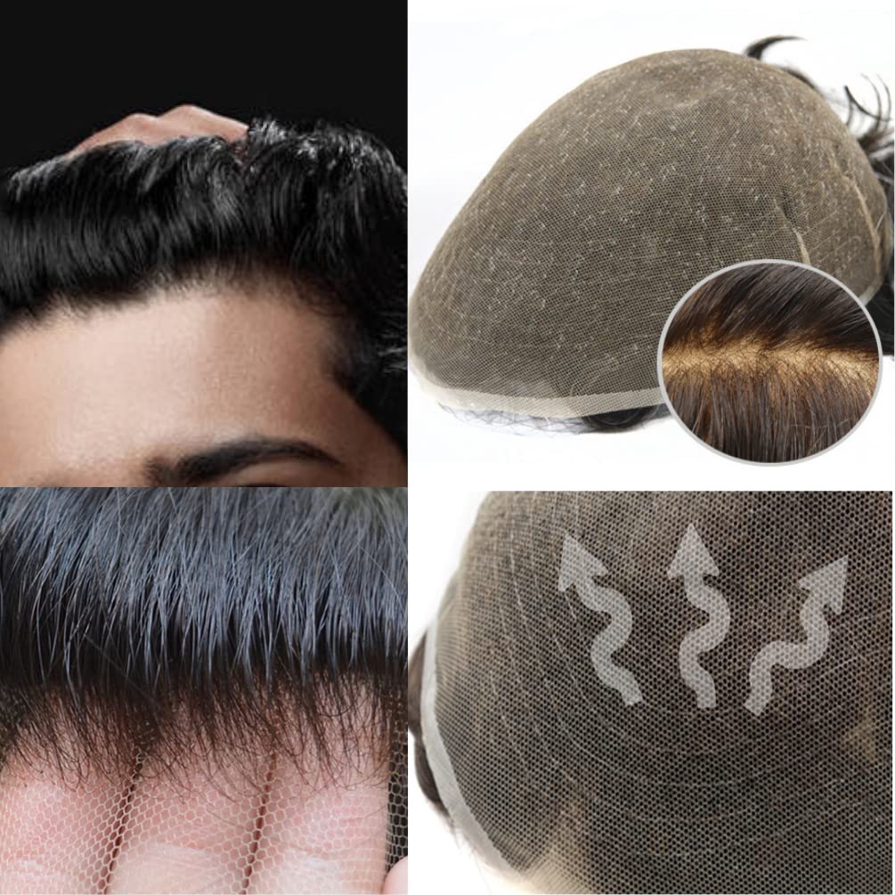 Hairnotion Toupet für Männer Schweizer Spitze Menschliches Haar Natürlich Perücken Echthaar Männer T