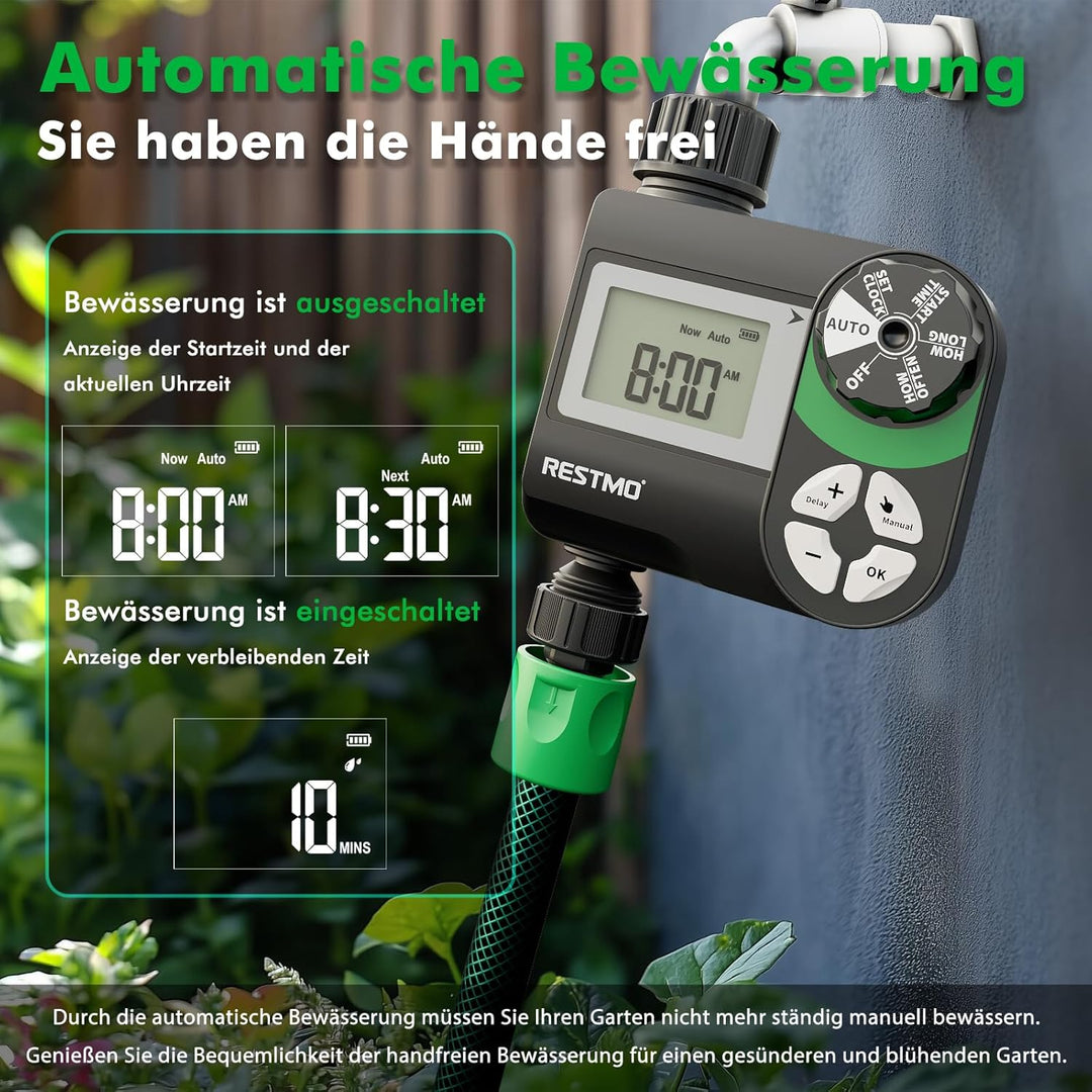RESTMO Wasserzeitschaltuhr, programmierbare Bewässerungscomputer, funktioniert für Gartenschlauch, 3