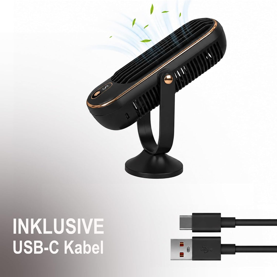 Bestlivings Tischventilator Akku Schwarz 5 Stufen leise | 1000 mAh, LED Display, 22 dB leise, USB-C