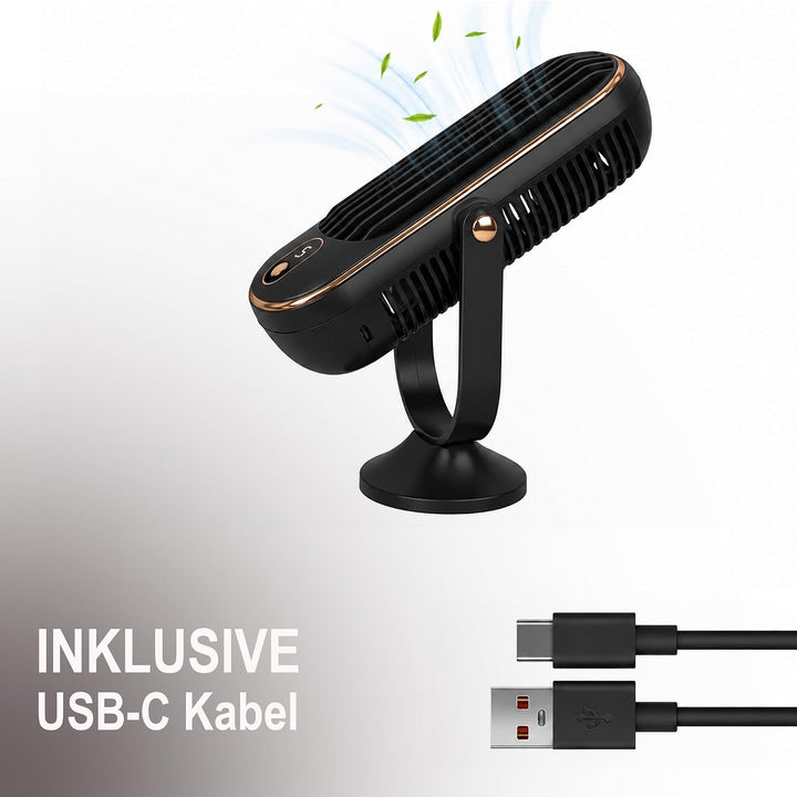 Bestlivings Tischventilator Akku Schwarz 5 Stufen leise | 1000 mAh, LED Display, 22 dB leise, USB-C