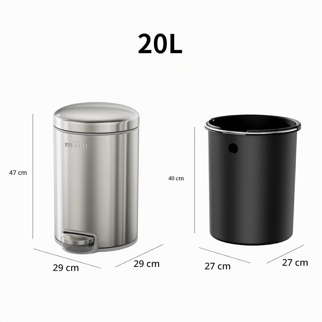 mVm Mülleimer Küche 20L, Mülleimer mit Deckel, Silber Silber 20L, Silber 20L