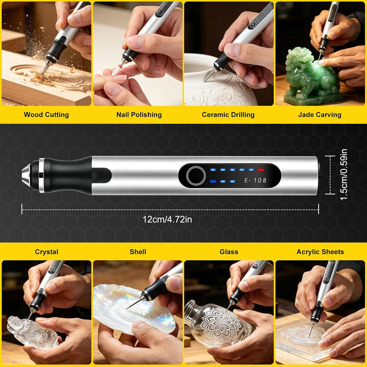 Multifunktionswerkzeug Akku Gravierstift Kabellos Gravur Werkzeug Kit mit 37 Bits, Gravierer 3-Gang-