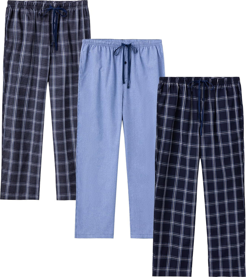 JupiterSecret Herren Pyjamahose Lang Schlafanzughosen für Herren Karierte Nachtwäsche 3er Packs 100%