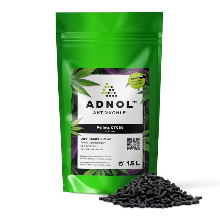 Aktivkohle Pellets 1,5 Liter für Luftfilter Growbox Verbesserung der Raumluft, CTC80, Durchmesser 4m