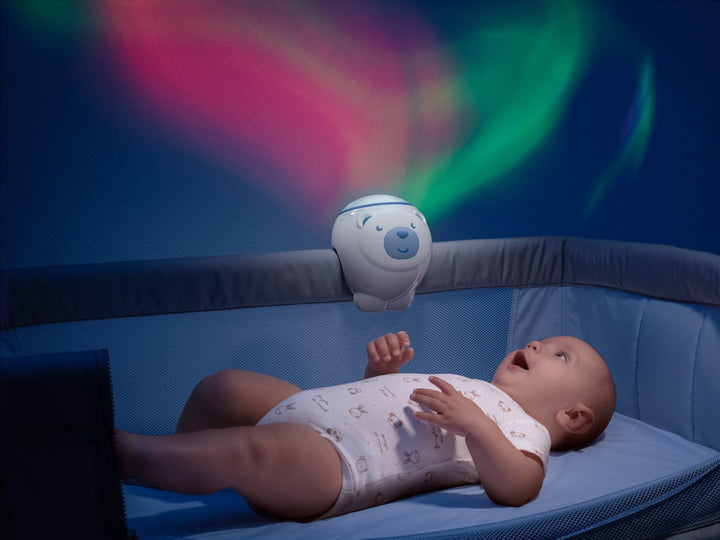 Chicco First Dreams Eisbär Projektor, 2in1 Wiege und Bett Projektor, Kinder Nachtlicht, Aurora Borea