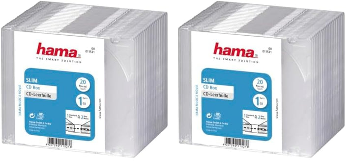 Hama CD-Leerhülle (20er-Pack, Slim, Höhe 5,2mm) CD-Schutzhülle weiss (Packung mit 2) Transparent 20