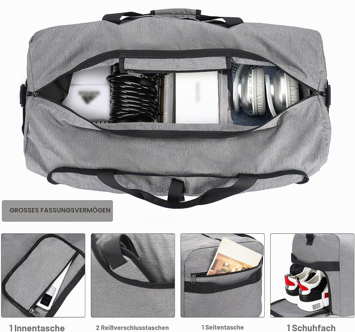 Vogshow Reisetasche grosse Faltbare 80L, Weekender Übernachtungstasche Seesack wasserdicht Sporttasc