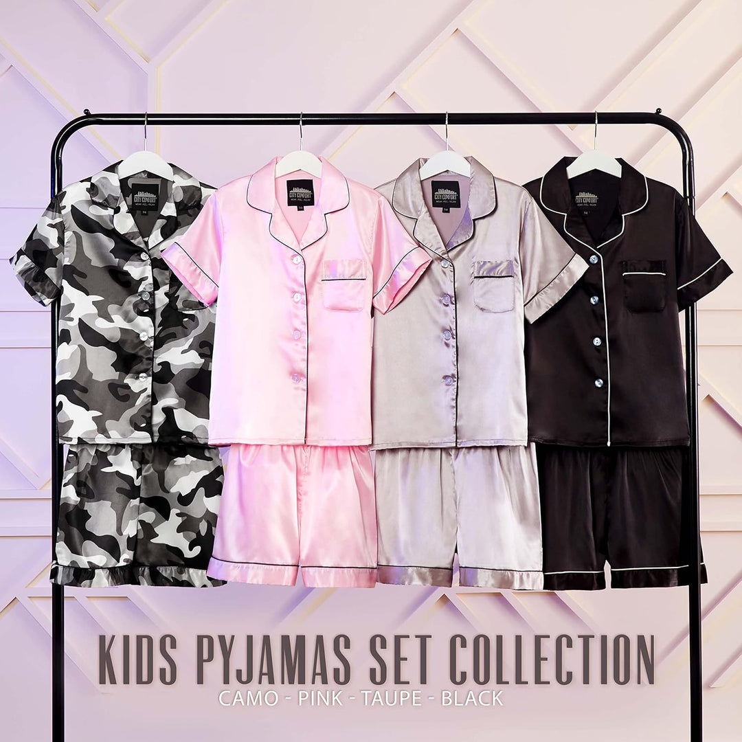 CityComfort Schlafanzug Mädchen Kurz Satin Pyjama Kinder Schlafanzug Teenager Weiche Atmungsaktive S