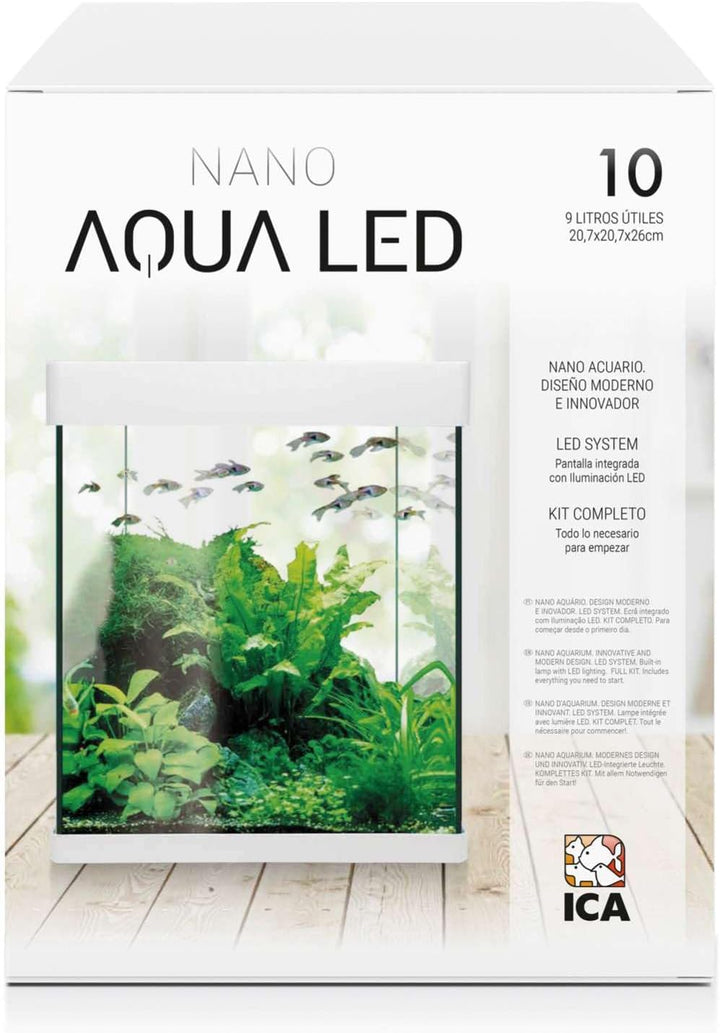 ICA KNA10 Nano Aqua Led Crystal Aquariumset, 10 Liter Weiss 10 LITROS (Pack of 1), Weiss 10 LITROS (
