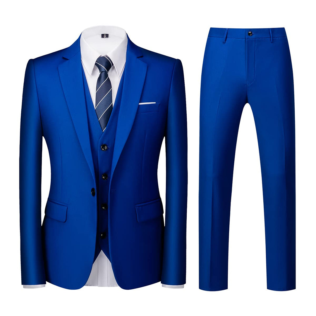 KUDORO Herren Anzüge 3-teilig Slim Fit Eine Knöpfe für Hochzeit Business Herrenanzug Sakko Weste Hos