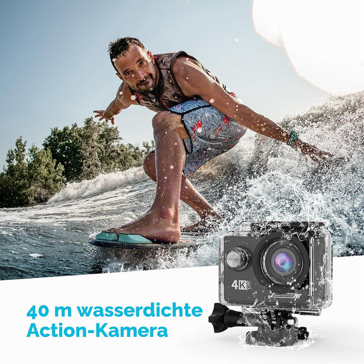 4K Action Cam mit 64G SD Card, 40M Unterwasserkamera WiFi 170° Helmkamera HD 20MP Wasserdicht Action