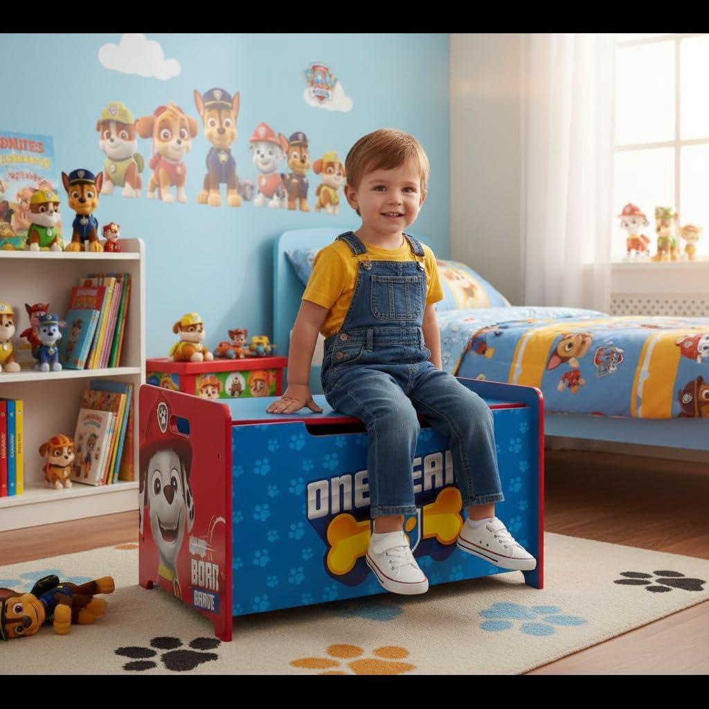 ARDITEX – Spielzeugtruhe aus Holz Paw Patrol – 62,5x40x37cm – Farbe Blau – Ideal zum Aufbewahren von