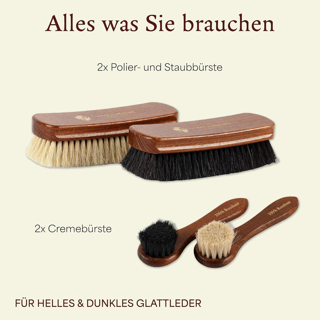 Langer & Messmer 4er-Set Schuhbürsten aus Rosshaar für die professionelle Schuhpflege von Schuhen au
