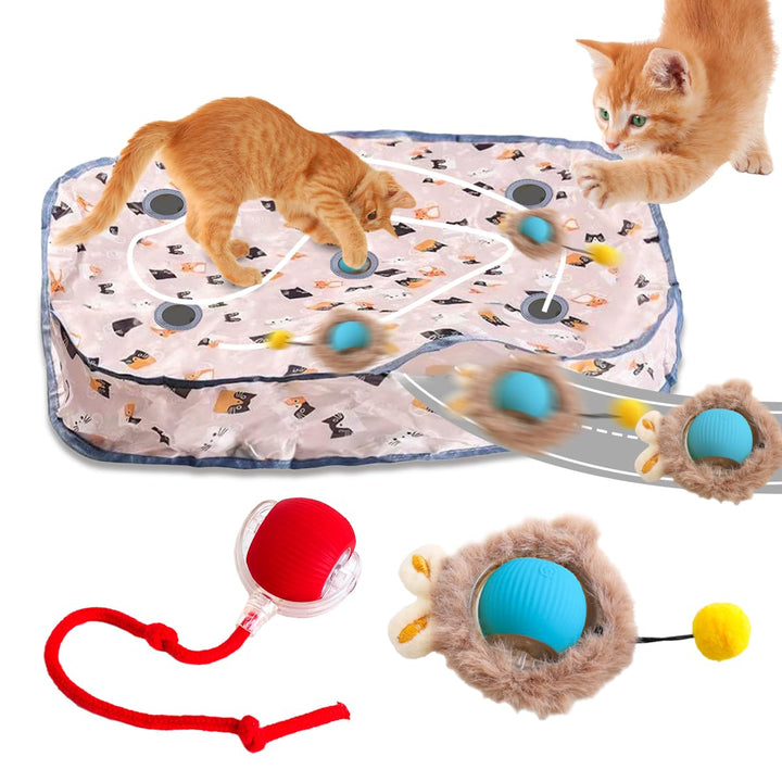 Interaktive Haustierspielkugeln Set mit Matten-Mäusefangspiel für Katzen und Hunde 2 Spielkugeln Hin