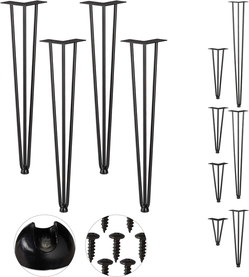 Relaxdays Hairpin Legs, 4er Set, 3 Streben, Metall, Haarnadel Tischbein für Hocker, Tisch & Schrank,