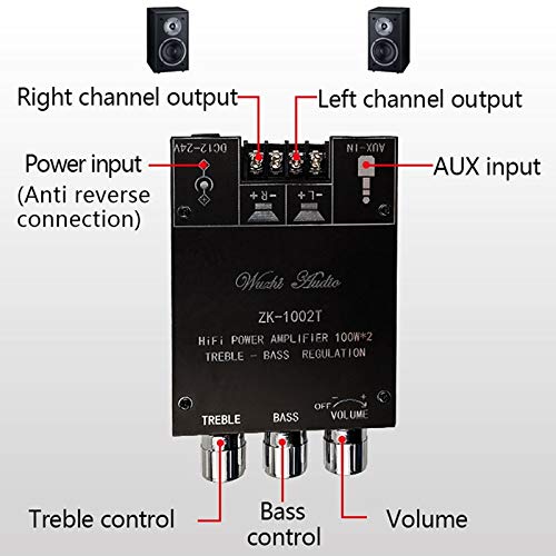 WANGCL Bluetooth HiFi Stereo 2.0 TPA3116D2 2x100W Bass und Treble Control Digital Power Amp