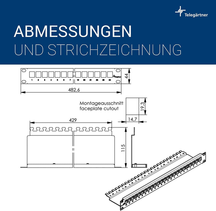 Telegaertner H02025A0220 24 Port Netzwerk-Patchpanel CAT 6a 1 HE
