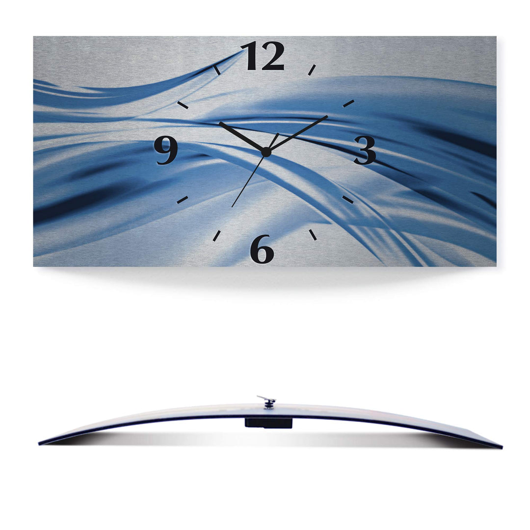 ARTLAND Wanduhr ohne Tickgeräusche Alu Quarzuhr 60x30 cm Eckig Lautlos 3D Design Welle Abstrakt Mode