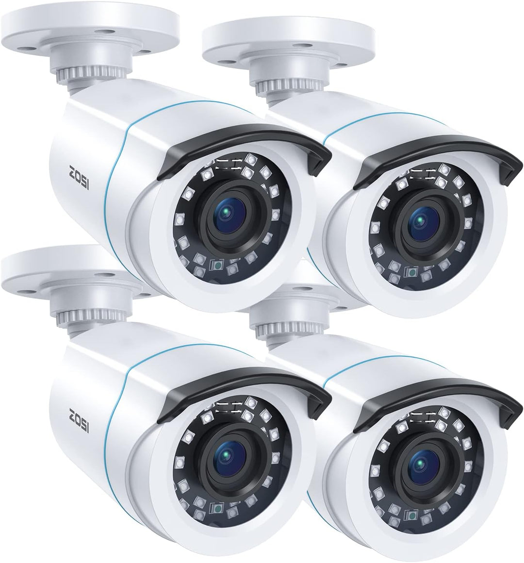 ZOSI 4 Stück 2MP 1080P Outdoor Video Überwachungskamera Set mit Netzteil und Videokabel, 1080P TVI H