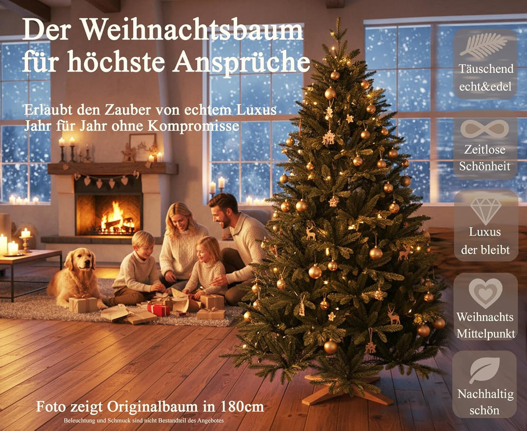 Hochwertiger künstlicher Weihnachtsbaum 180cm mit Holzfuss - Premium Spritzguss Weihnachtsbaum künst