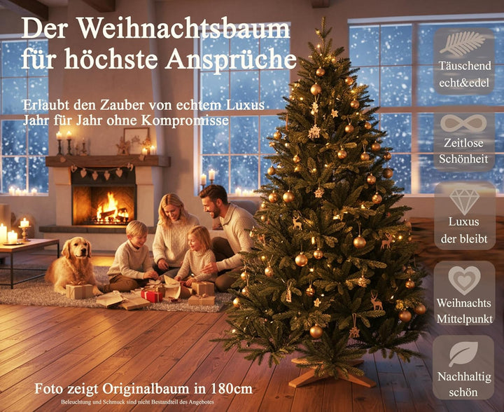Hochwertiger künstlicher Weihnachtsbaum 180cm mit Holzfuss - Premium Spritzguss Weihnachtsbaum künst