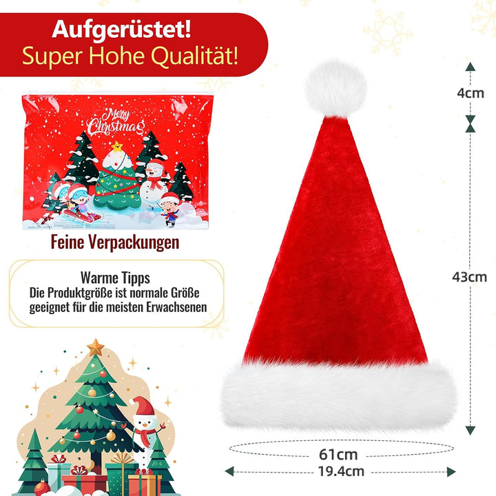 Weihnachtsmütze Nikolausmütze Damen Herren plüsche weihnachtsmann mütze Rote Santa Mütze Bequemes Di