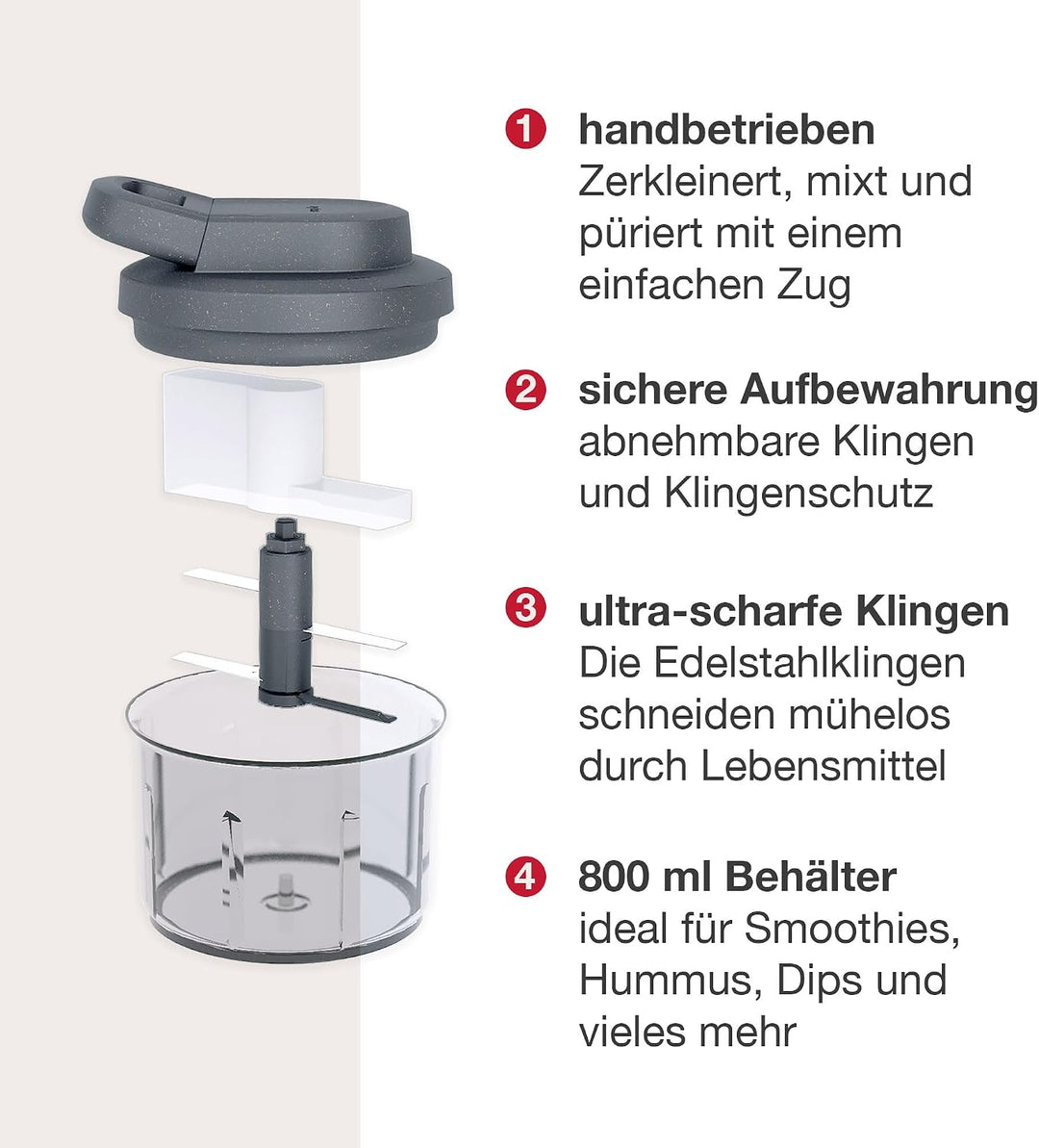 Zyliss Easy Pull Zwiebel­schneider Manuell, 800ml, Multizerkleinerer, Gemüse Zerkleinerer Manuell fü