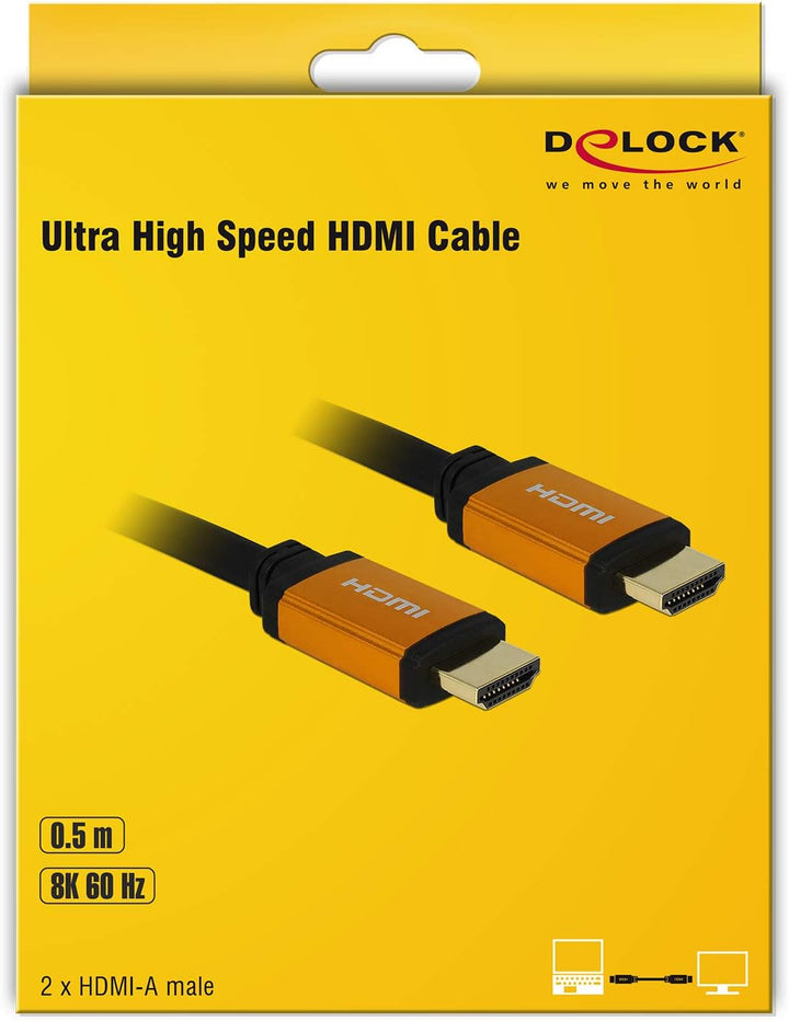 Delock Hochwertiges 8K HDMI Kabel @60Hz 48 Gbps, 0,50 m Länge, Ultra HD2, 4K@120Hz, eARC, UHDTV, HDR