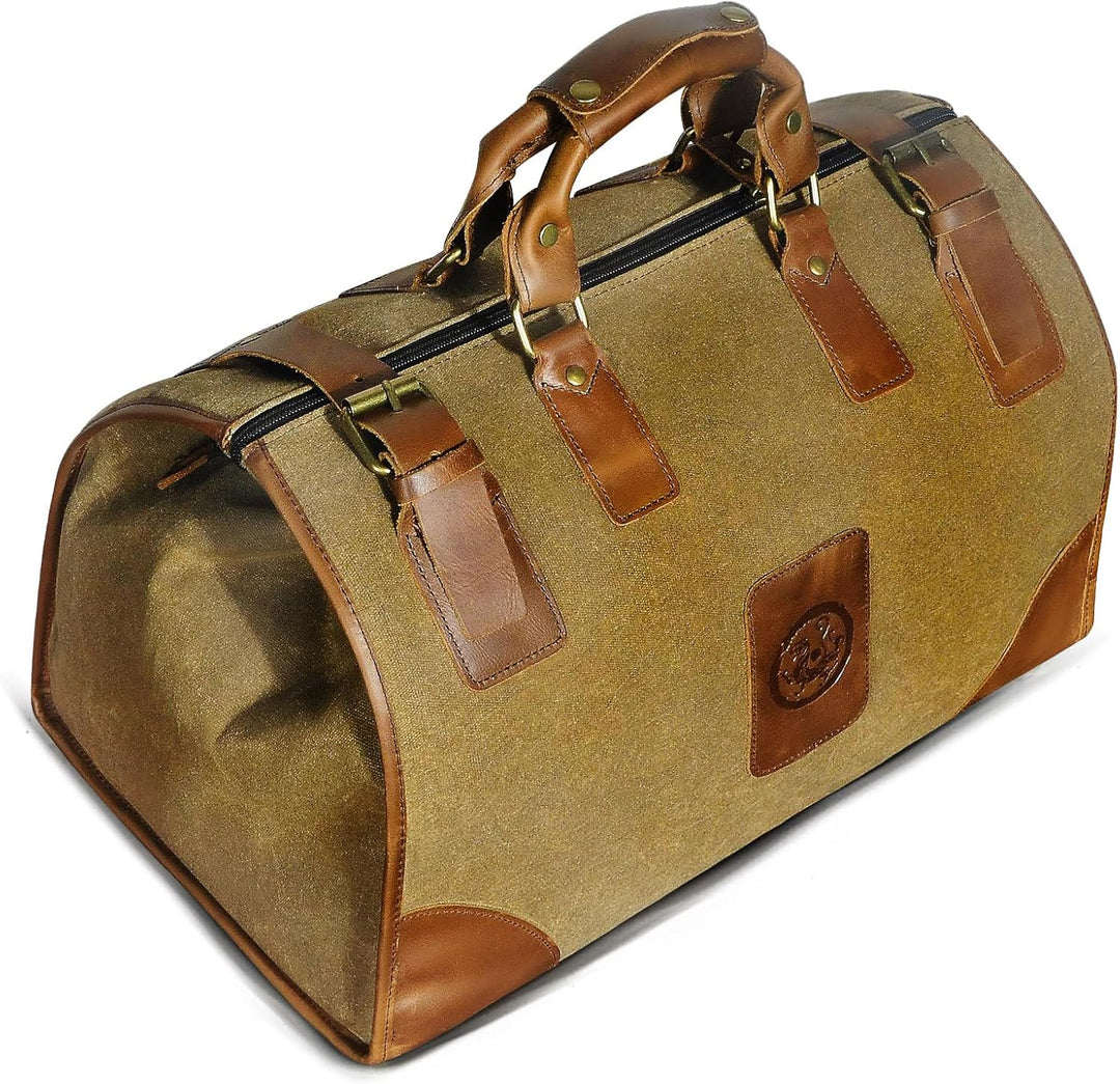 Wasserabweisend Canvas Crazy Horse Leder Reisetasche 35L Trim Unisex Handgepäck Weekender Tasche Spo