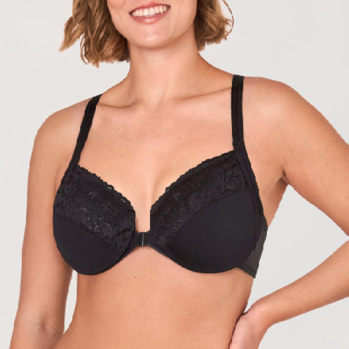 DELIMIRA Damen Vorderverschluss BH mit Bügel Vollständige Abdeckung Grosse Grössen 75B Schwarz, 75C