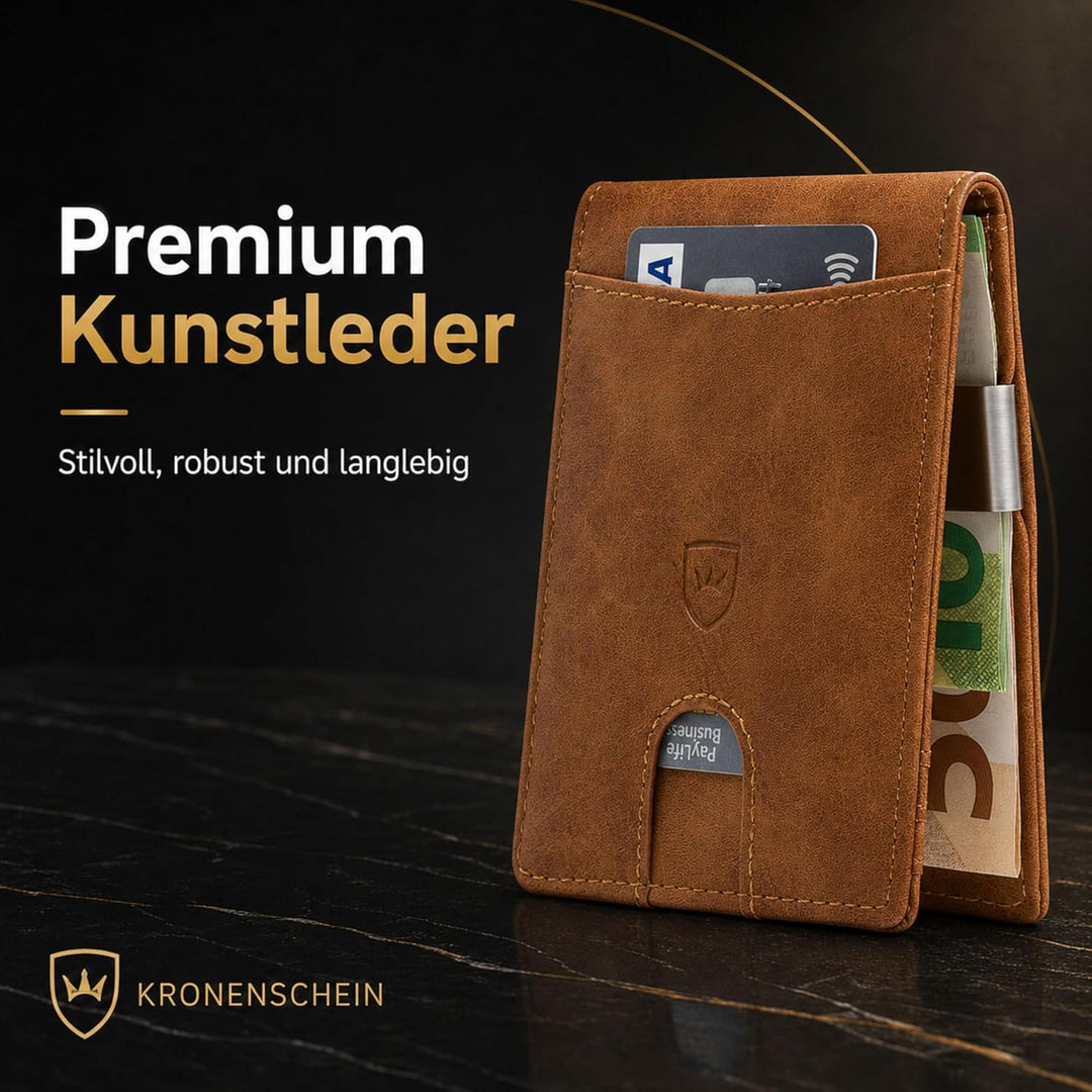 Kronenschein® Slim Wallet mit RFID Schutz I Geldbörse Herren & Damen klein I Portmonee mit Geldklamm