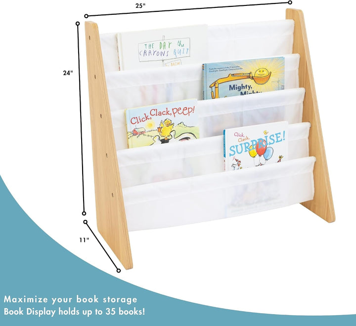 Tot Tutors Crew Kinder-Bücherregal Aus Holz mit 4 Taschen, Naturfarben und Weiss WO173 Natural White